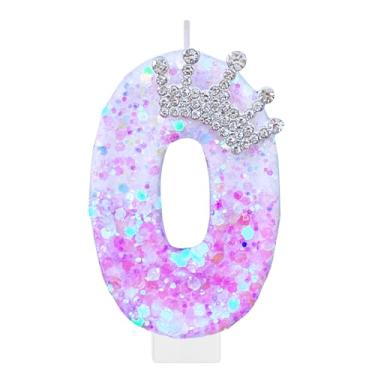 Imagem de Vela roxa número 0 de aniversário para bolo, topo de bolo com coroa roxa, decoração de festa de aniversário de princesa, enfeite de cupcake, lembrancinhas de festa, suprimentos de decoração
