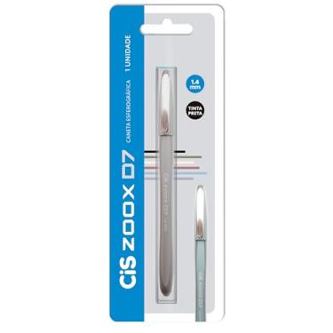 Imagem de Caneta Esferográfica CIS ZOOX D7 1.4mm, Corpo Cinza - Tinta Preta, Blister com 1 unidade