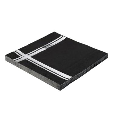 Imagem de Guardanapo De Papel Decorado 33Cm Folha Dupla Silver Festas 20 unidades Listras Sofisticadas Preto e Prata