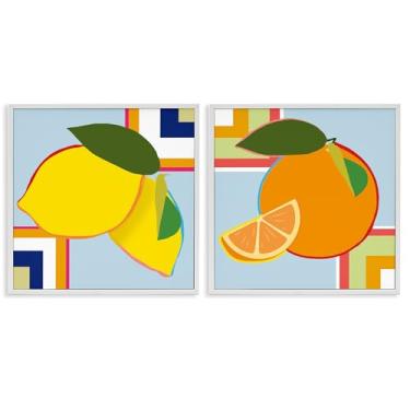 Imagem de Stupell Industries Conjunto geométrico de arte giclée emoldurado branco de frutas cítricas, design de Daniela Santiago, 61 x 61 cm