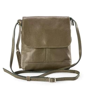 Imagem de Bolsa Feminina Transversal em Couro Legítimo Jô – Tiracolo Elegante com Alça Regulável, 3 Bolsos Internos, Fechamento em Zíper e Botão de Pressão – Compacta, Sofisticada e Durável (Verde Musgo)