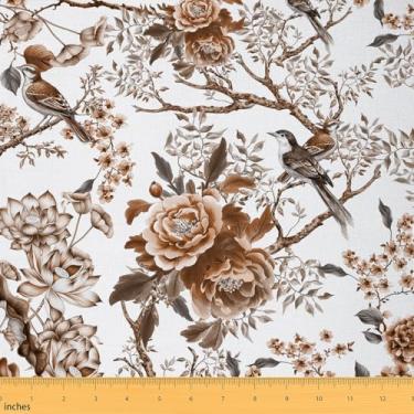 Imagem de jejeloiu Tecido de estofamento floral infantil para cadeiras, flores vermelhas e brancas, tecido por jarda 1 jarda para decoração de quarto de meninos e meninas, botânico, impermeável, decoração