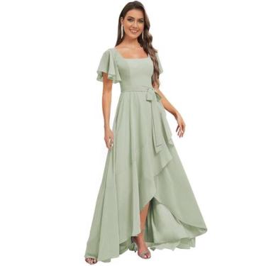 Imagem de Vestido de dama de honra Monvelli Sage Green Chiffon Ruffles Plus 20W