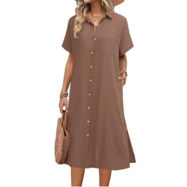 Imagem de Vestido HOTOUCH casual de verão de linho solto com bolsos para mulhere