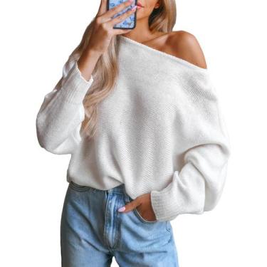 Imagem de Suéter CUPSHE Off The Shoulder tricotado de manga comprida branco GG