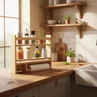 Imagem de Prateleira Porta Temperos em Madeira MDF Organização para Cozinha e Ár