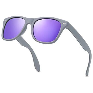 Imagem de LEICO FASHION Óculos de sol retrô polarizados para meninos e meninas de 3 a 12 anos, armação emborrachada inquebrável, proteção UV, óculos de sol para crianças pequenas