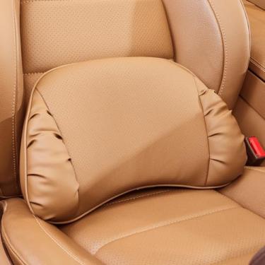 Imagem de Dapucarin Almofada de apoio lombar para assento de carro, almofada lombar de couro com espuma viscoelástica para alívio da dor lombar - almofada para dirigir - suporte de cadeira para cadeira de