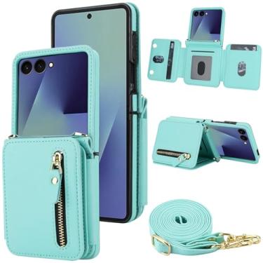 Imagem de Asuwish Capa de celular para Samsung Galaxy Z Flip 7 5G com bloqueio de RFID, carteira com zíper, alça transversal, cordão de ombro, suporte para cartão de crédito, suporte ZFlip 7Z Z7 G Flip7 ZFlip7