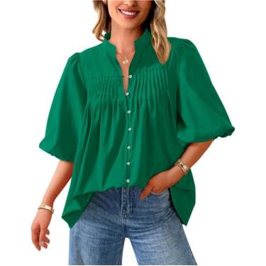 Imagem de Blusa feminina PRETTYGARDEN 2025 de manga curta verde