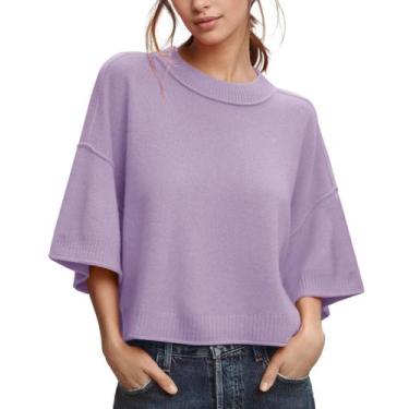 Imagem de Suéter feminino ZDC de verão, manga 3/4, cortado, roxo