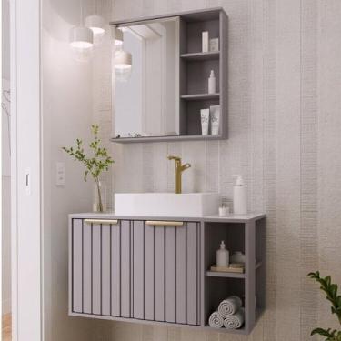 Imagem de Gabinete Suspenso Banheiro Noruega 80cm com Cuba e Espelheira Treviso 