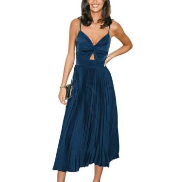 Imagem de Vestido CUPSHE Midi para mulheres 2025, festa, alças espaguete, azul m