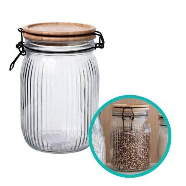 Imagem de Pote Mantimento Vidro Hermético Versalhes Canelado Tampa Bambu 1,2l - 