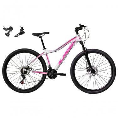 Imagem de Bicicleta Aro 29 Alfameq Pandora Feminina Alumínio 24v Câmbios Shimano Garfo Suspensão - Branco-rosa Tam.17