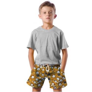 Imagem de Shorts Infantil Bermuda Calção Praia Verão Gato Style Cartoon Laranja 