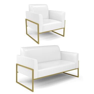 Imagem de Sofá Namoradeira com Poltrona Base Industrial Alta Dourado Marisa Corino Branco D03 - D?Rossi