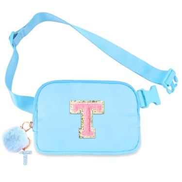 Imagem de Bolsa de cinto para meninas – Bolsa transversal com inicial para presentes de aniversário para 15, 6, 7, 8, 9, 10, 11, 12, 13 anos, pequena, essencial para viagens, Azul, T