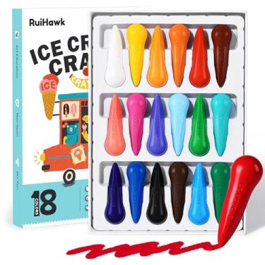 Imagem de RuiHawk Giz de cera jumbo para crianças de 1 a 3 anos - pacote com 18 não tóxicos, laváveis e fáceis de segurar, materiais de arte inquebráveis e sem bagunça para pré-escola, jardim de infância e
