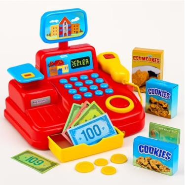 Imagem de Caixa Registradora Infantil Educativa Sons, Luzes, Dinheiro e Scanner Brinquedo Interativo Presente