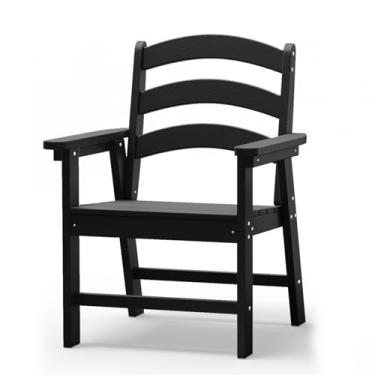 Imagem de Cadeiras de pátio, cadeiras de jantar ao ar livre de madeira poli, cadeiras pré-montadas resistentes ao clima para piscina, deck, quintal, jardim, fogueira, preto