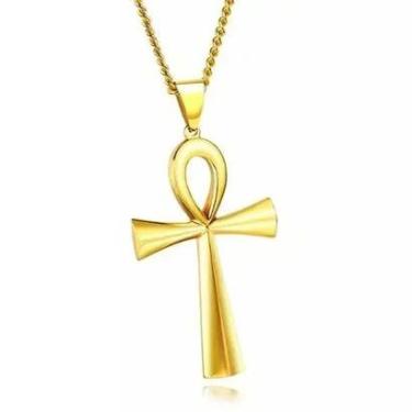 Imagem de Correntinha Masculina Colar De Homem Pingente De Cruz Corrente Crucifixo Ankh Aço Inoxidável Inox-Masculino