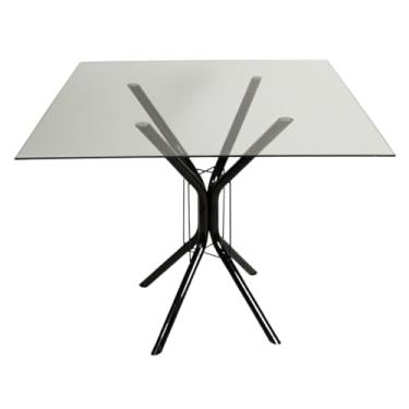Imagem de Mesa De Jantar Ana Tamanhos de 60x70x80x90cm Tampo Redondo ou Quadrado Vidro Temperado Espessura 6mm (TAMPO QUADRADO PRETO, 80CM)