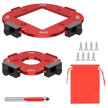 Imagem de Modelo de raio de canto de 2 peças, gabaritos e modelos de raio de roteador de liga de alumínio com cortador de corte, conjunto de guias de corte de arco R10/R15/R20/R25/R30/R35/R40/R50 para