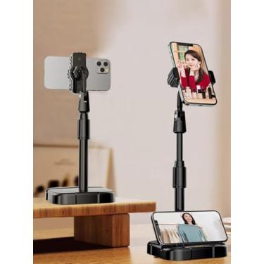 Imagem de Suporte de telefone para mesa, suporte ajustável de altura angular para mesa, suporte de webcam de mesa, design ergonômico, para dispositivos smartphones, acessórios de mesa de escritório (preto)