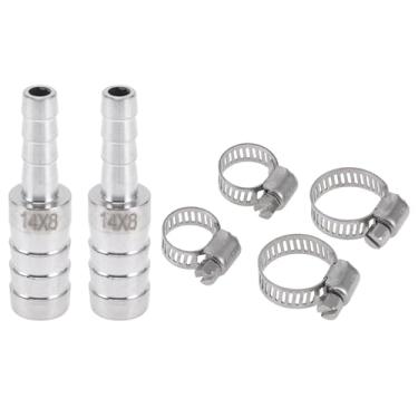 Imagem de Generic 1 conjunto de acessórios de farpa de mangueira 35/64"x5/40.6 cm redutor de emenda para ar, água, óleo, gás, combustível, aço inoxidável, tom prateado com braçadeiras