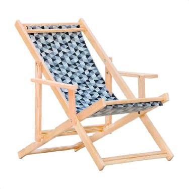 Imagem de Espreguiçadeira Reclinável Com Braço em Madeira Maciça Natural – Para Jardim, Varanda e Área Externa, Tecido Removível (Triângulo Preto)