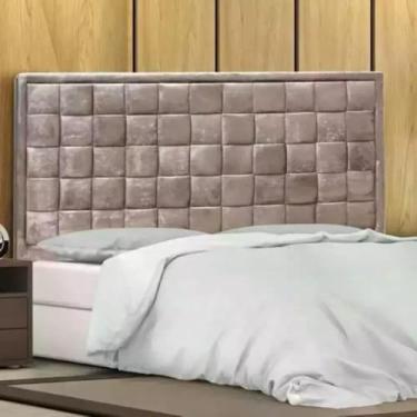 Imagem de Cabeceira Estofada Cama Box Casal 1,40 Prisma para Quarto em Veludo Rosê - Larbelle
