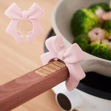 Imagem de 1 suporte de espátula de silicone, suporte de colher de laço, suporte de colher resistente ao calor para uso na cozinha (rosa)