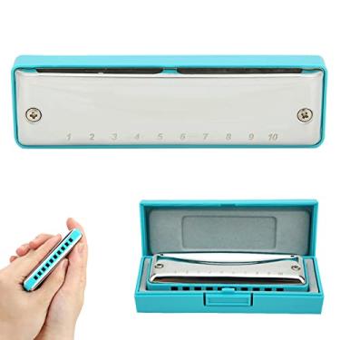 Imagem de RiToEasysports Profissional Blues Gaita 10 Buracos Boca órgão Bb Chave de Aço Inoxidável Abs Resina Instrumento para Iniciantes (Azul)