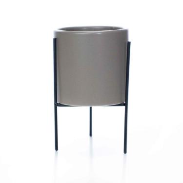 Imagem de Cachepot Cinza Com Suporte Em Metal M 13x8cm