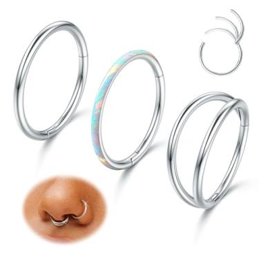 Imagem de MILACOLATO Anéis de nariz de titânio G23 16G 18G 20G Anéis de septo articulados opala CZ argola dupla piercing de nariz cartilagem concha torre daith hélice piercing de narina joias para mulheres e