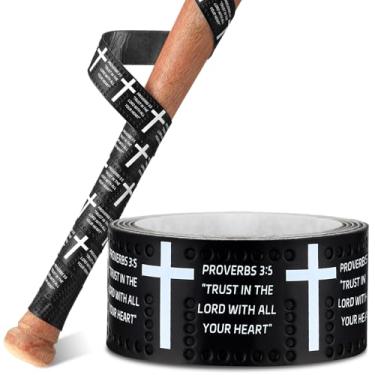Imagem de Pushglossy Fitas de aderência de taco de beisebol Faith Cross 1,1 mm pré-cortadas fita adesiva de softball, antiderrapante para substituição de fita de críquete religiosa (preto, cruz e provérbios 3:5
