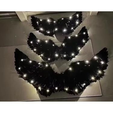 Imagem de Fantasia de Asa de Anjo ou Diabo - Asas De Penas/Halloween/Natal/Anjo(PRETA COM LED,80X50CM)