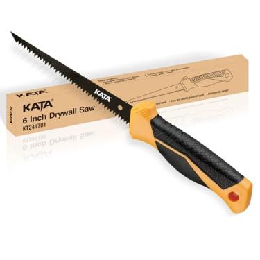 Imagem de KATA Serra de drywall para corte: serra afiada de 15 cm placa de parede com alça confortável - fechadura de serra para madeira compensada de abóbora de papelão - Serra manual para criar furos em tetos