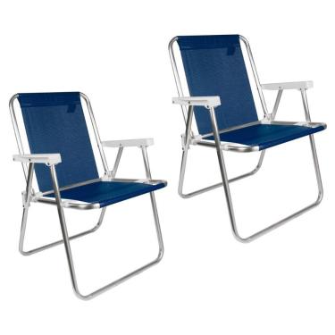 Imagem de Kit 2 Cadeira De Praia Alta Sannet Em Alumínio Azul Mor