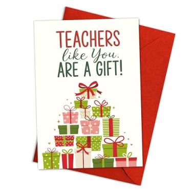 Imagem de Podagree Teachers Like You Are a Gift Card for Teachers From Students, Kids or Parents, Cute Stacked Presents Design to Express Thanks and Warm Holiday Wishes – 20 x 13 cm com envelope