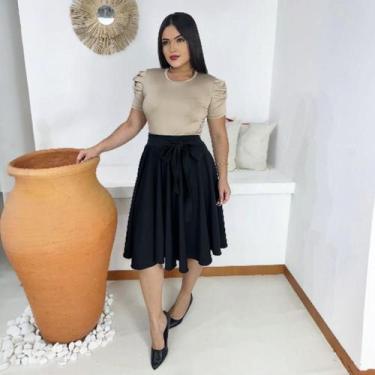 Imagem de Saia Midi Plus Size Godê Moda Evangélica Feminina - Miss Flower, Preto