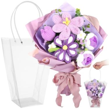 Imagem de Arranjo de flores de fio com bolsa de transporte para o dia dos namorados, aniversário, dia das mães, formatura, flores de crochê que não desbotam para mulheres, mãe, filha