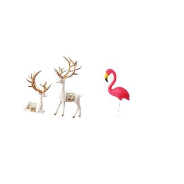 Imagem de Fenteer Escultura de Rena Europeia, Artesanato Colecionável para Amantes de Veados E Pássaros, Enfeite de Jardim, Estaca de Flamingo para O Feriado de Primave