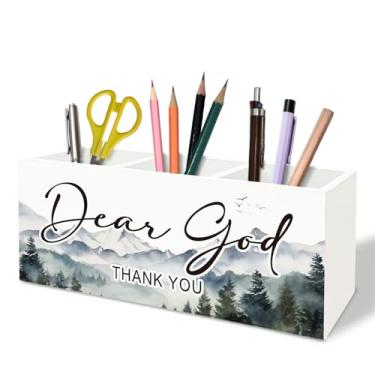 Imagem de TFKFJLF Porta-lápis de madeira cristão inspirador, presentes cristãos para mulheres, versículo bíblico, suporte de caneta religioso, organizador de madeira para casa, dormitório, escritório