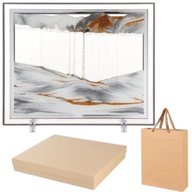 Imagem de OMISTAR Imagem de arte de areia em movimento, ampulheta 3D de fundo do mar com base destacável, moldura de arte de areia móvel de vidro de 30 x 25 cm para decoração de escritório em casa (ouro)