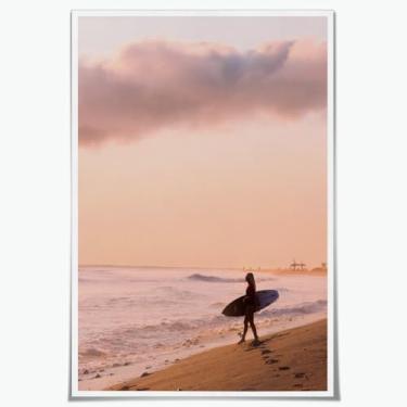 Imagem de Belas impressões de parede de paisagem marítima do pôr do sol na moda verão praia férias arte de parede costal surf up poster para casa quarto dormitório decoração de parede 12x18 polegadas sem