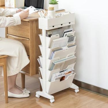 Imagem de Carrinho utilitário com rodinhas de 5 andares, prateleiras móveis multifuncionais com rodízios bloqueáveis para estudo, escritório, cozinha, sala de aula, branco (branco, com roda)