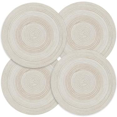 Imagem de Privalace Conjunto de 4 jogos americanos redondos de algodão e poliéster, proteção de mesa, resistente ao calor e a manchas, tapetes de mesa duráveis antiderrapantes para cozinha doméstica, refeição