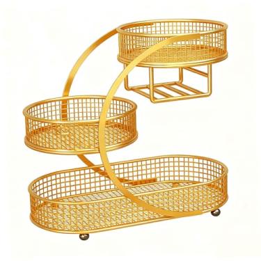 Imagem de Ｂｅｓｇａ Cesta de frutas, suporte para frutas, fruteira, decoração para casa, cesta para guardar pão, suporte para de legumes, ideal para sala de estar e, Ouro